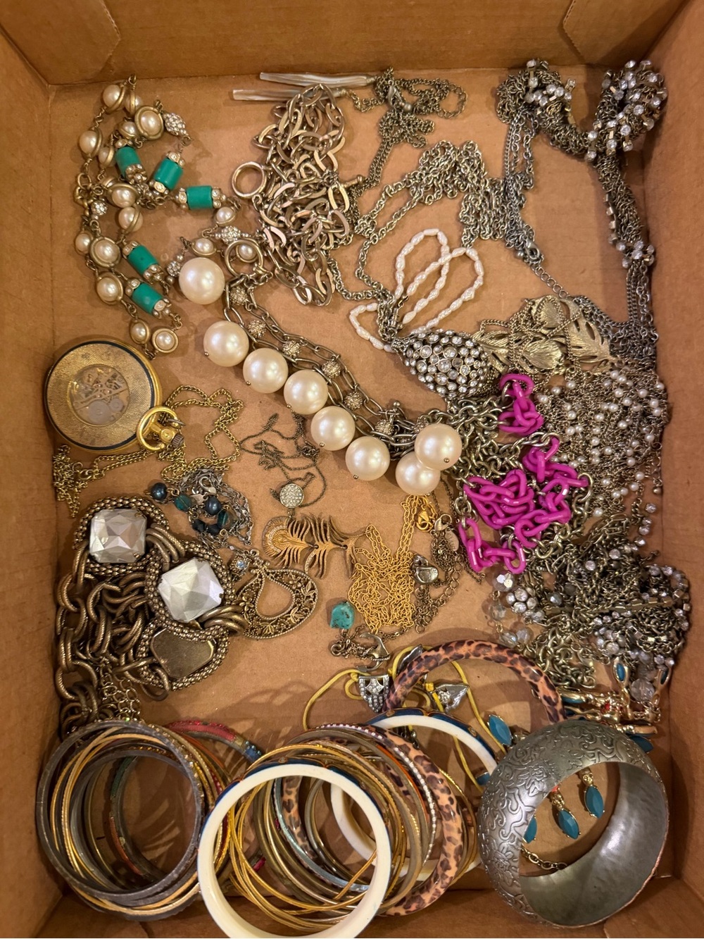 Mixed Gold-Tone, Pearl, Turquoise & Pink Accent Bracelet Set